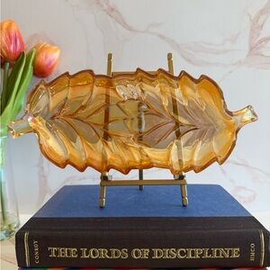 Vintage Peach Lustre Marigold Carnival Iridescent Glass Leaf Tray